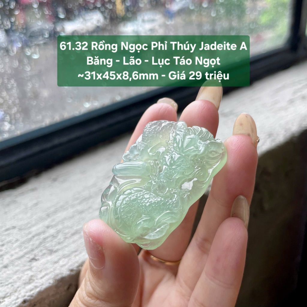 Rồng Ngọc Phỉ Thúy Jadeite A Băng - Lão - Lục Táo Ngọt ~31x45x8,6mm 61.32