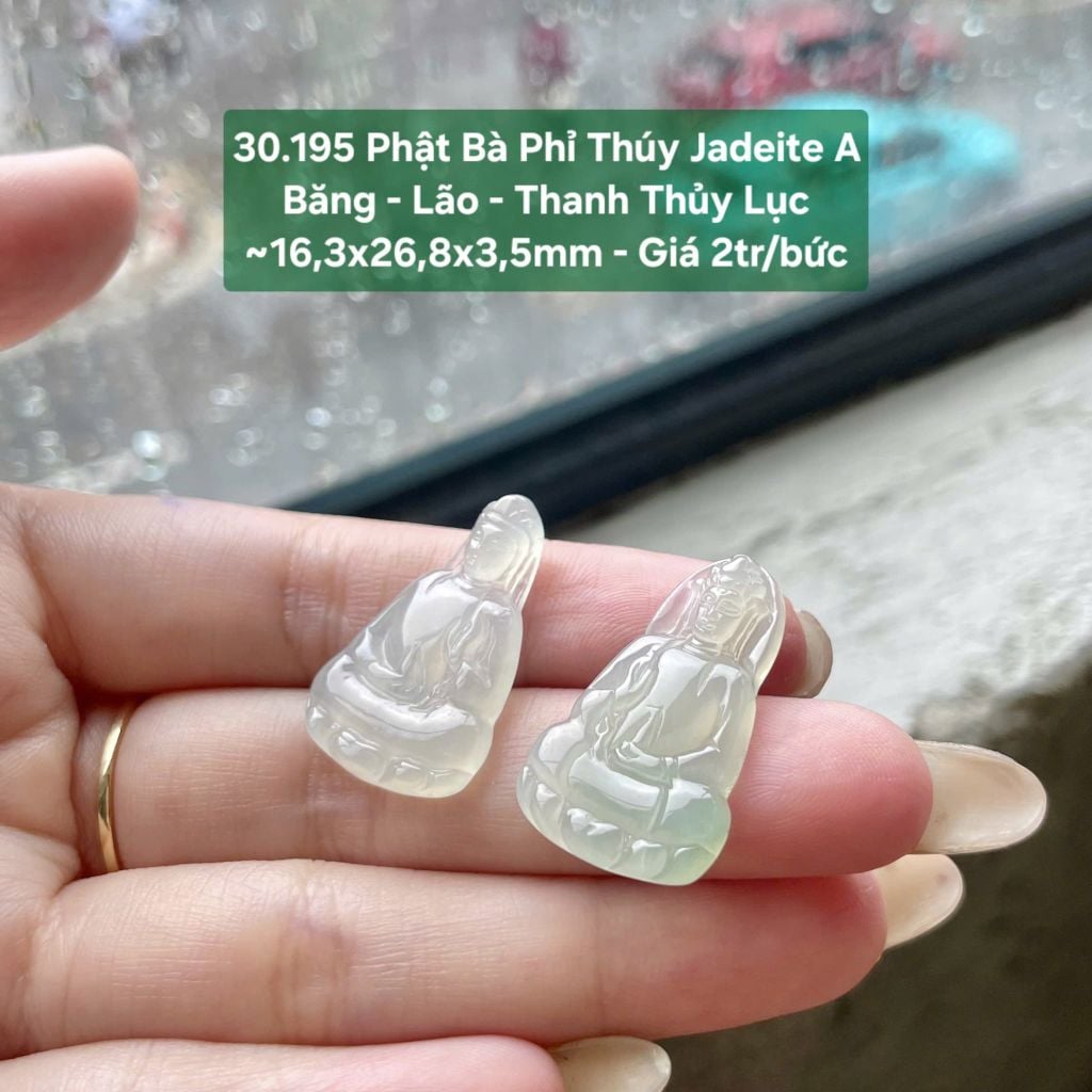 Phật Bà Phỉ Thúy Jadeite A Băng - Lão - Thanh Thủy Lục ~16,3x26,8x3,5mm 30.195
