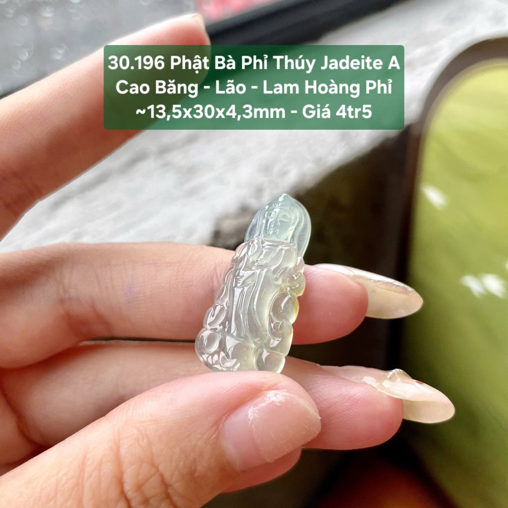 Phật Bà Phỉ Thúy Jadeite A Cao Băng - Lão - Lam Hoàng Phỉ ~13,5x30x4,3mm 30.196