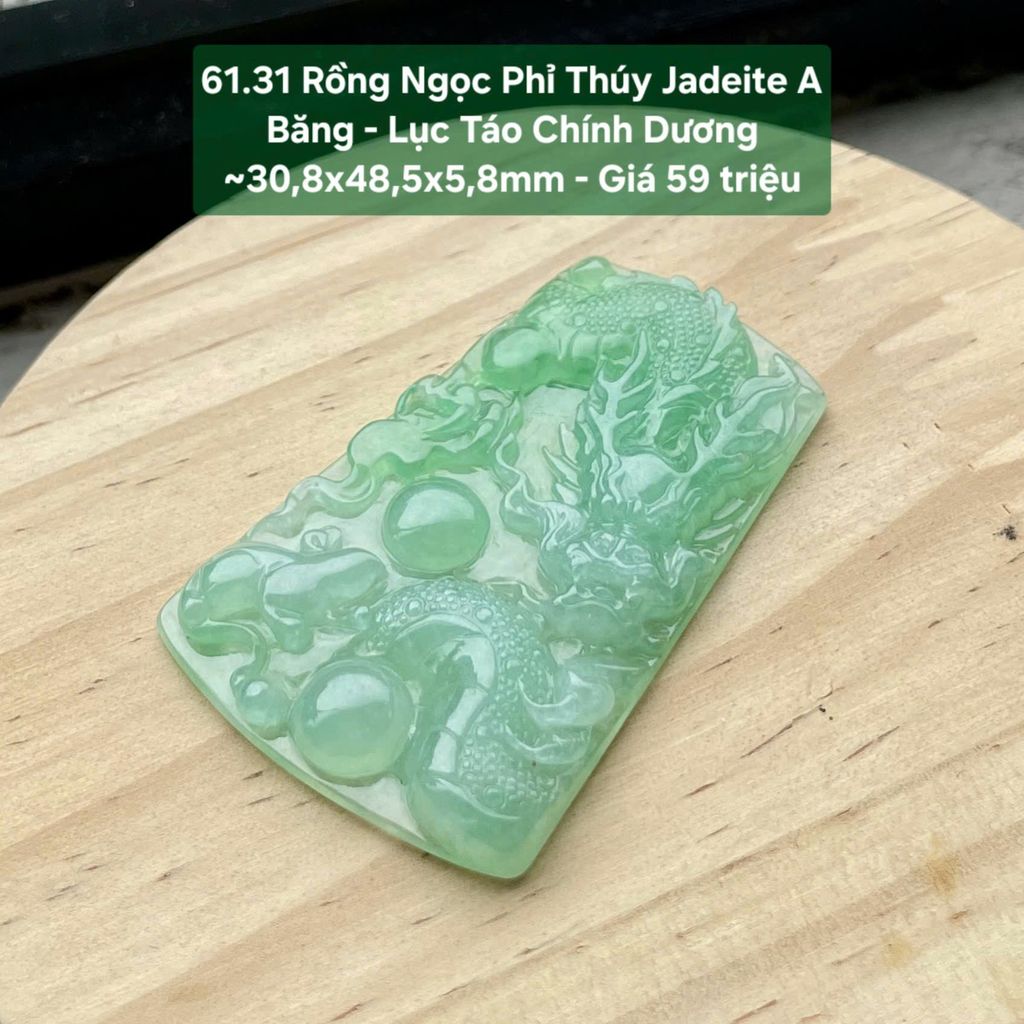 Rồng Ngọc Phỉ Thúy Jadeite A Băng - Lục Táo Chính Dương ~30,8x48,5x5,8mm 61.31