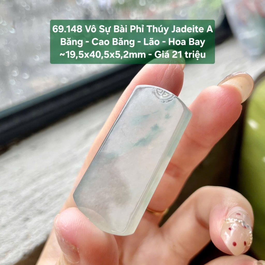 Vô Sự Bài Phỉ Thúy Jadeite A Bắng - Cao Bắng - Lão - Hoa Bay ~19,5x40,5x5,2mm 69.148