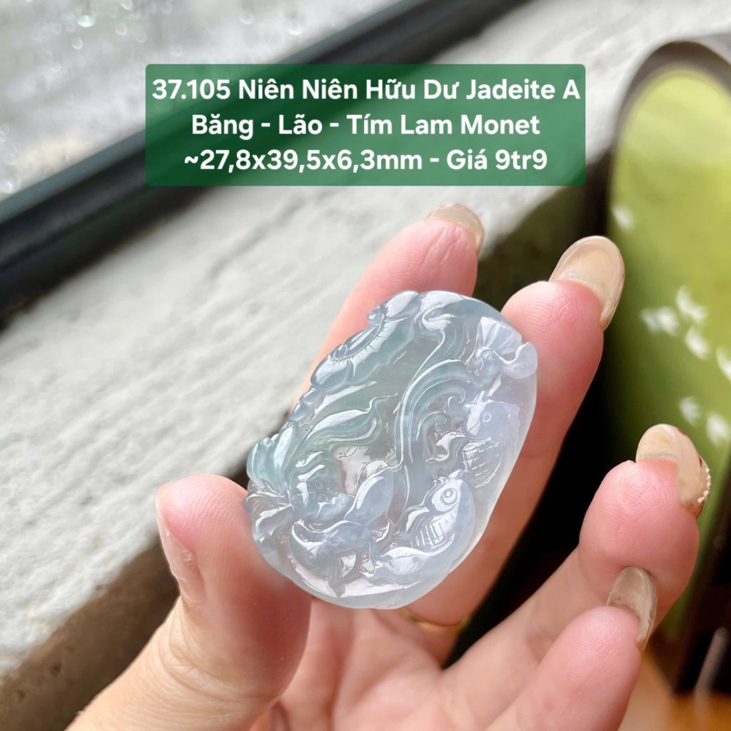 Niên Niên Hữu Dư Jadeite A Băng - Lão - Tím Lam Monet ~27,8x39,5x6,3mm 37.105