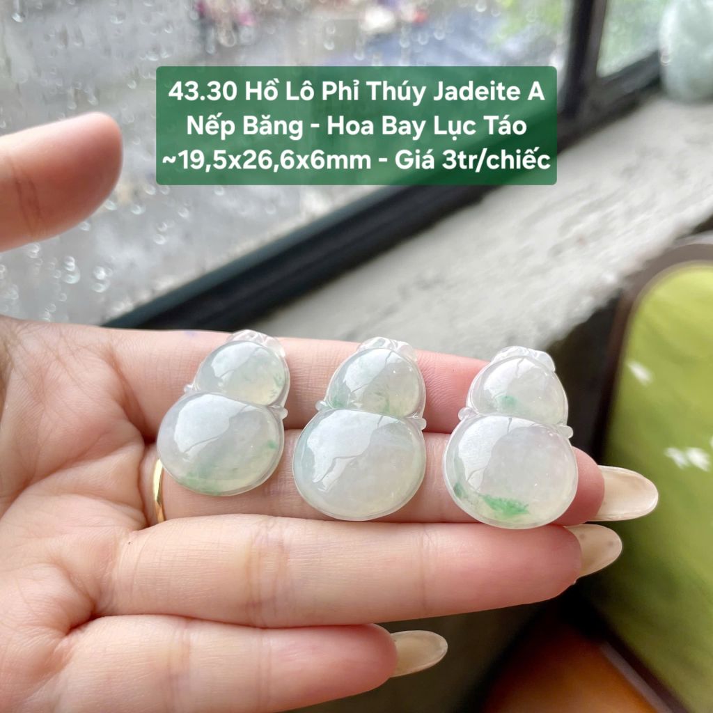 Hồ Lô Phỉ Thúy Jadeite A Nếp Băng - Hoa Bay Lục Táo ~19,5x26,6x6mm 43.30