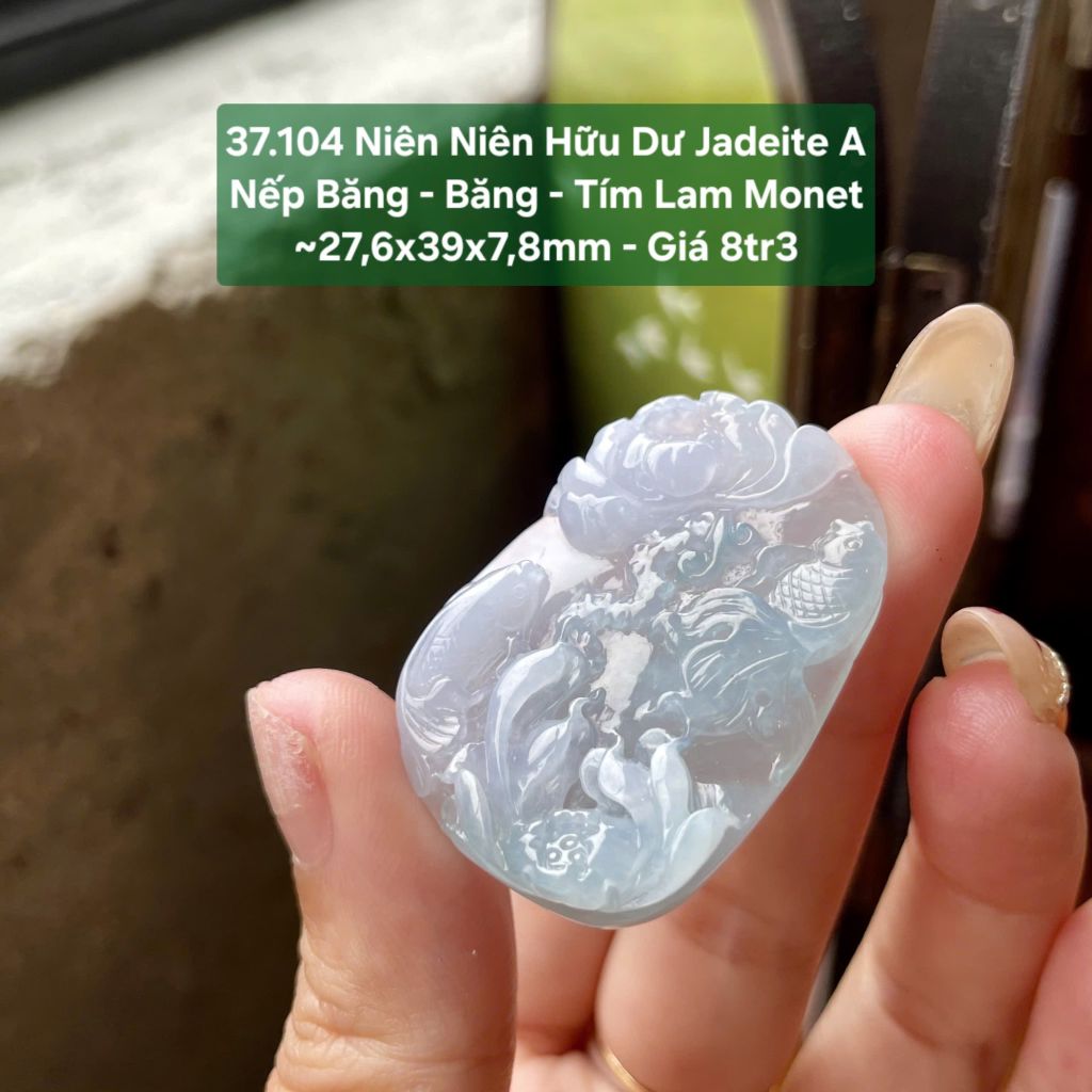 Niên Niên Hữu Dư Jadeite A Nếp Bằng - Băng - Tím Lam Monet ~27,6x39x7,8mm 37.104