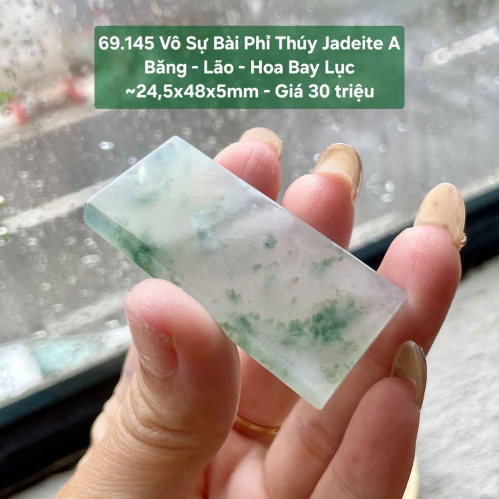 Vô Sự Bài Phỉ Thúy Jadeite A Băng - Lão - Hoa Bay Lục ~24,5x48x5mm 69.145