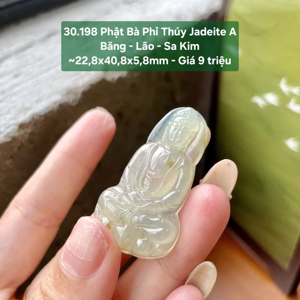 Phật Bà Phỉ Thúy Jadeite A Băng - Lão - Sa Kim ~22,8x40,8x5,8mm 30.198