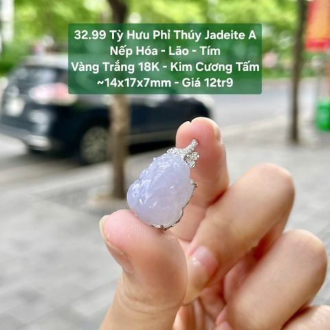 32.99 Tỳ Hưu Phỉ Thuý Jadeite A - Nếp Hoá Lão - Tím - VV18K- KC Tấm ~14x17x7mm