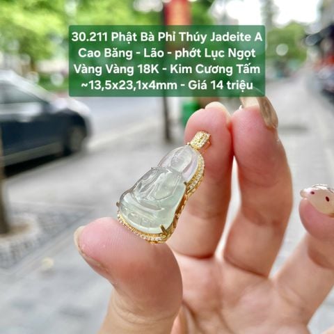 30.211 Phật Bà Phỉ Thuý Jadeite A - Cao Băng - Lão - Phớt Lục Ngọt ~ VV18K - KC Tấm ~ 13,5x23,1x4mm