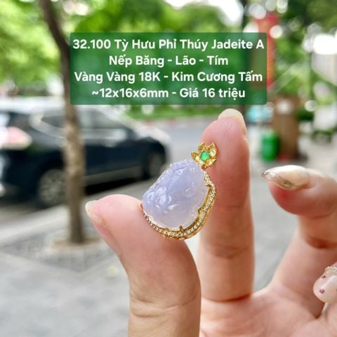 32.100 Tỳ Hưu Phỉ Thuý Jadeite A - Nếp Băng Lão - Tím - VV18K- KC Tấm ~12x16x6mm