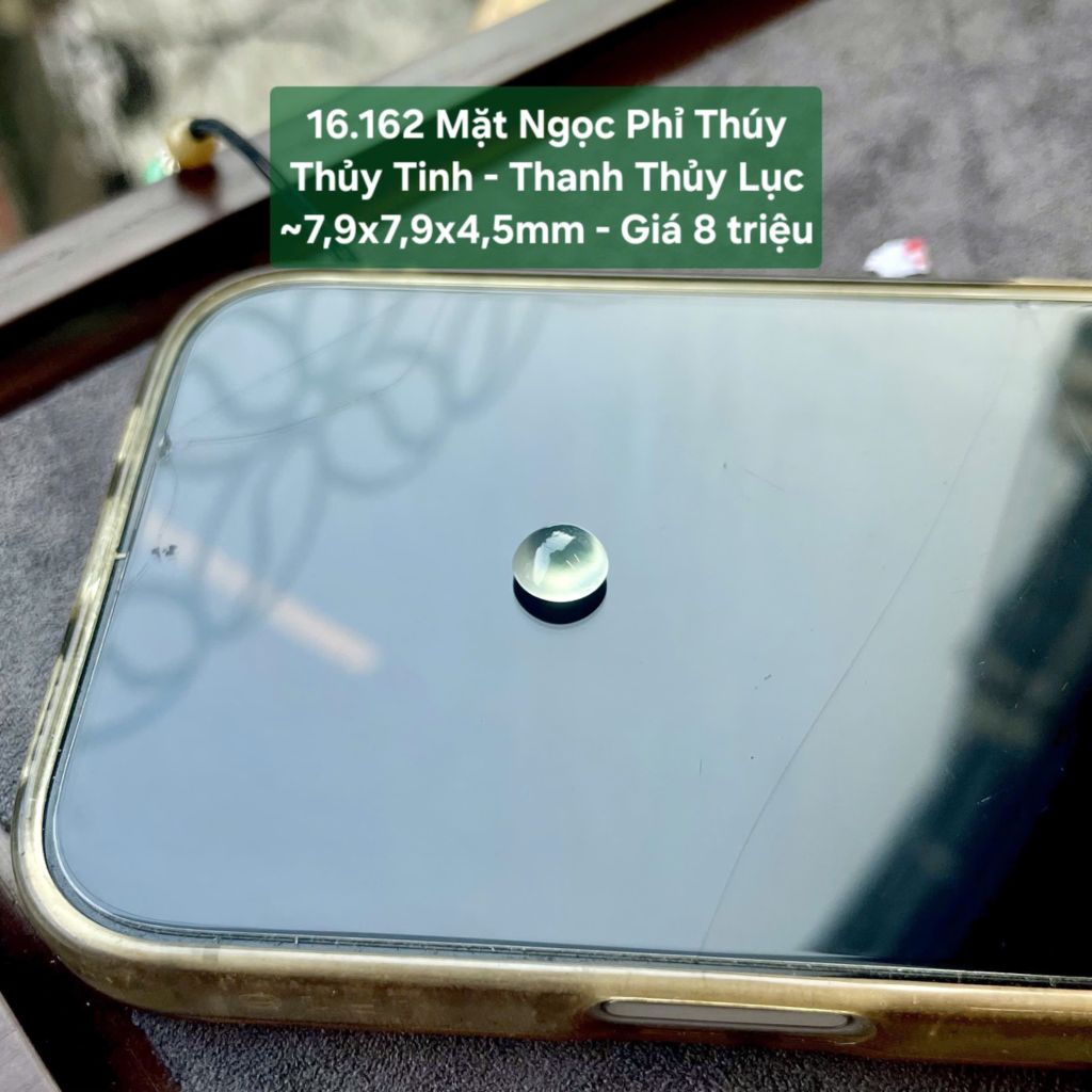 Mặt Ngọc Phỉ Thúy Thủy Tinh - Thanh Thủy Lục ~7,9x7,9x4,5mm 16.162