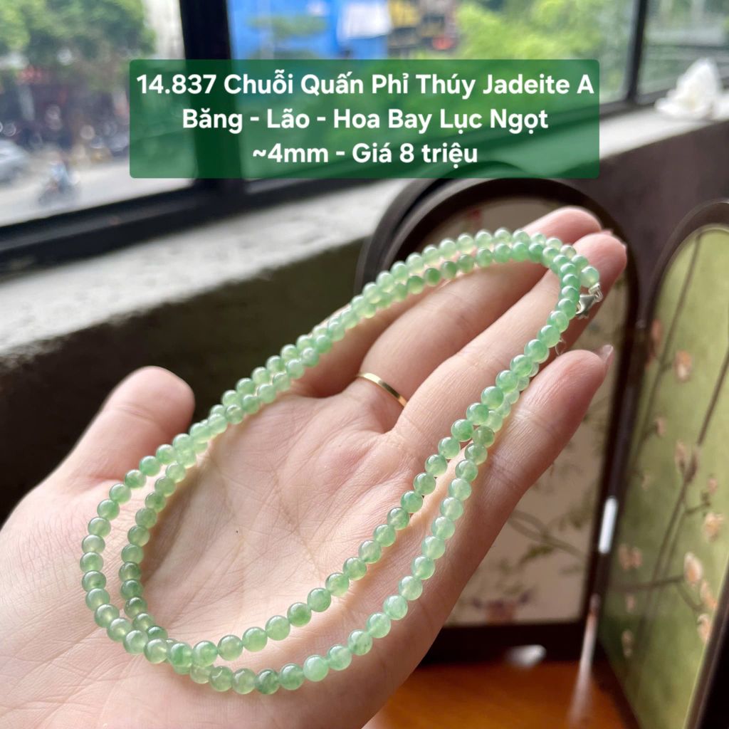 14.837 Chuỗi Quấn Phỉ Thuý Jadeite A  - Băng - Lão - Hoa Bay Lục Ngọt ~4mm