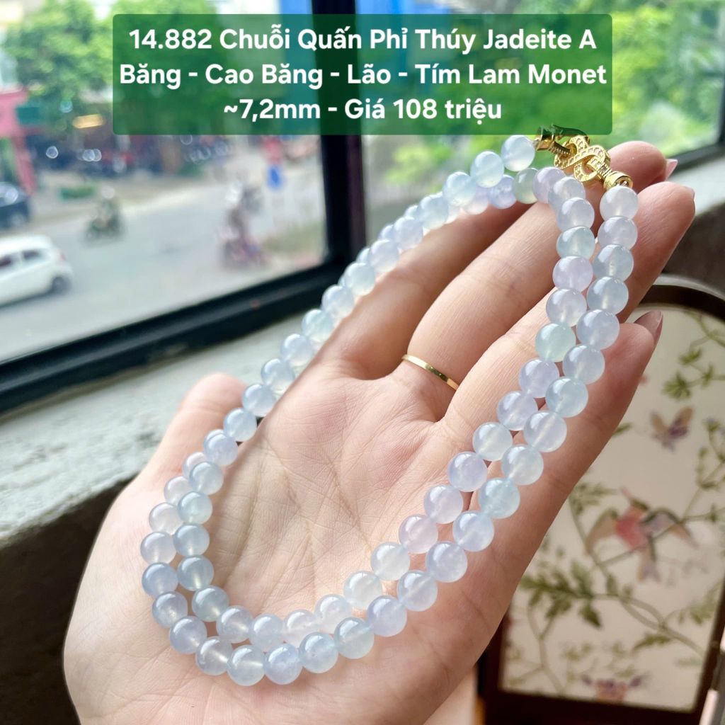 14.882 Chuỗi Quấn Phỉ Thuý Jadeite A - Băng - Cao Băng -  Lão - Tím Monet ~7,2mm