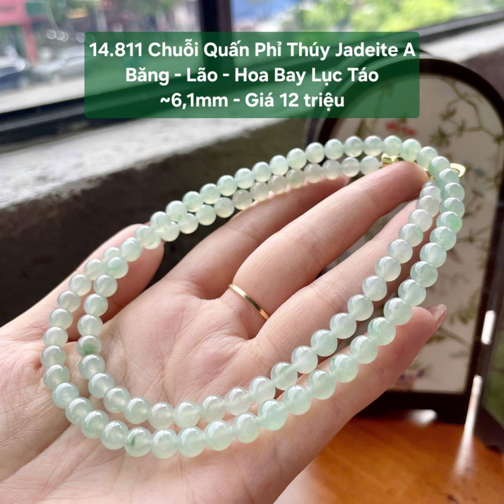 14.811 Chuỗi Quấn Phỉ Thuý Jadeite A - Băng - Lão - Hoa Bay Lục Táo ~6,1mm