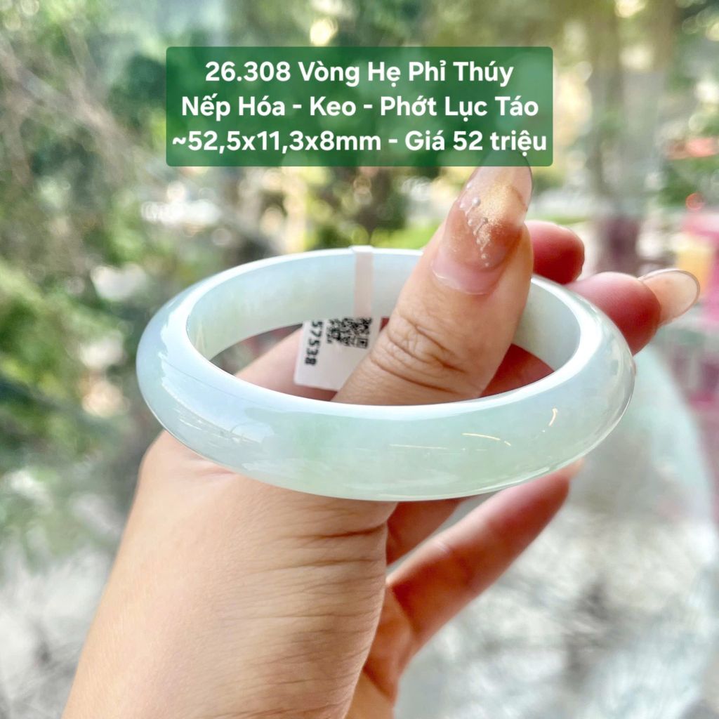 Vòng Hẹ Phỉ Thuý Nếp Hoá - Keo - Phớt Lục Táo ~52,5x11,3x8mm 26.308