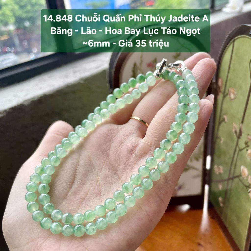 14.848 Chuỗi Quấn Phỉ Thuý Jadeite A - Băng - Lão - Hoa Bay Lục Táo Ngọt ~6mm