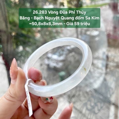 Vòng Đũa Phỉ Thuý Băng - Bạch Nguyệt Quang đốm Sa Kim ~50,8x8x8,3mm 26.283