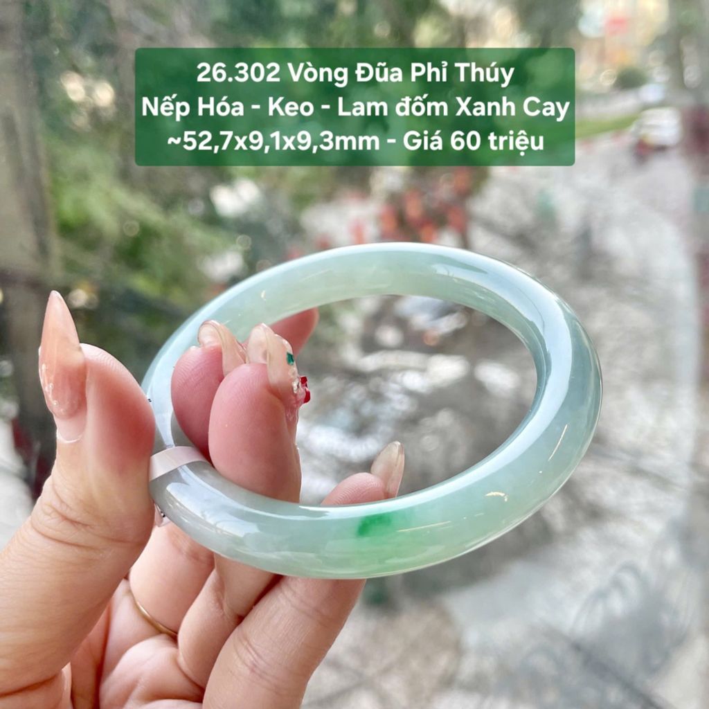Vòng Đũa Phỉ Thuý Nếp Hoá - Keo - Lam đốm xanh cay ~52,7x9,1x9,3mm 26.302