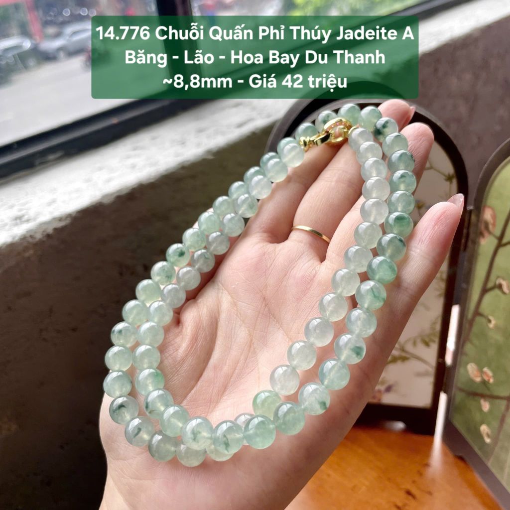 14.776 Chuỗi Quấn Phỉ Thuý Jadeite A - Băng - Lão - Hoa Bay Du Thanh ~8,8mm