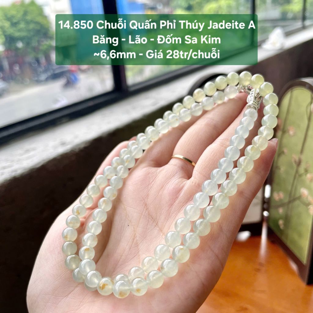 14.850 Chuỗi Quấn Phỉ Thuý Jadeite A - Băng - Lão - Đốm Sa Kim ~6,6mm