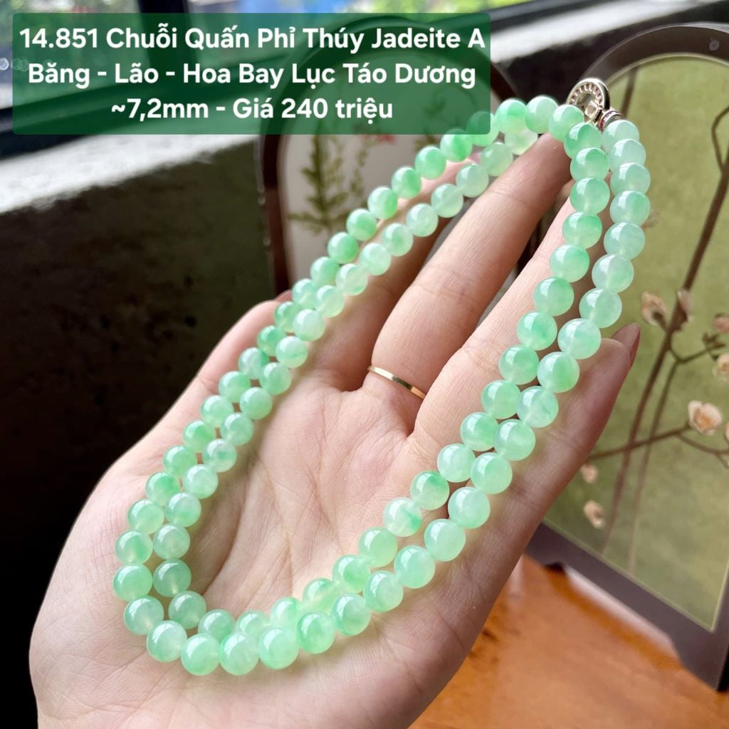 14.851 Chuỗi Quấn Phỉ Thuý Jadeite A - Băng - Lão - Hoa Bay Lục Táo Dương ~7,2mm