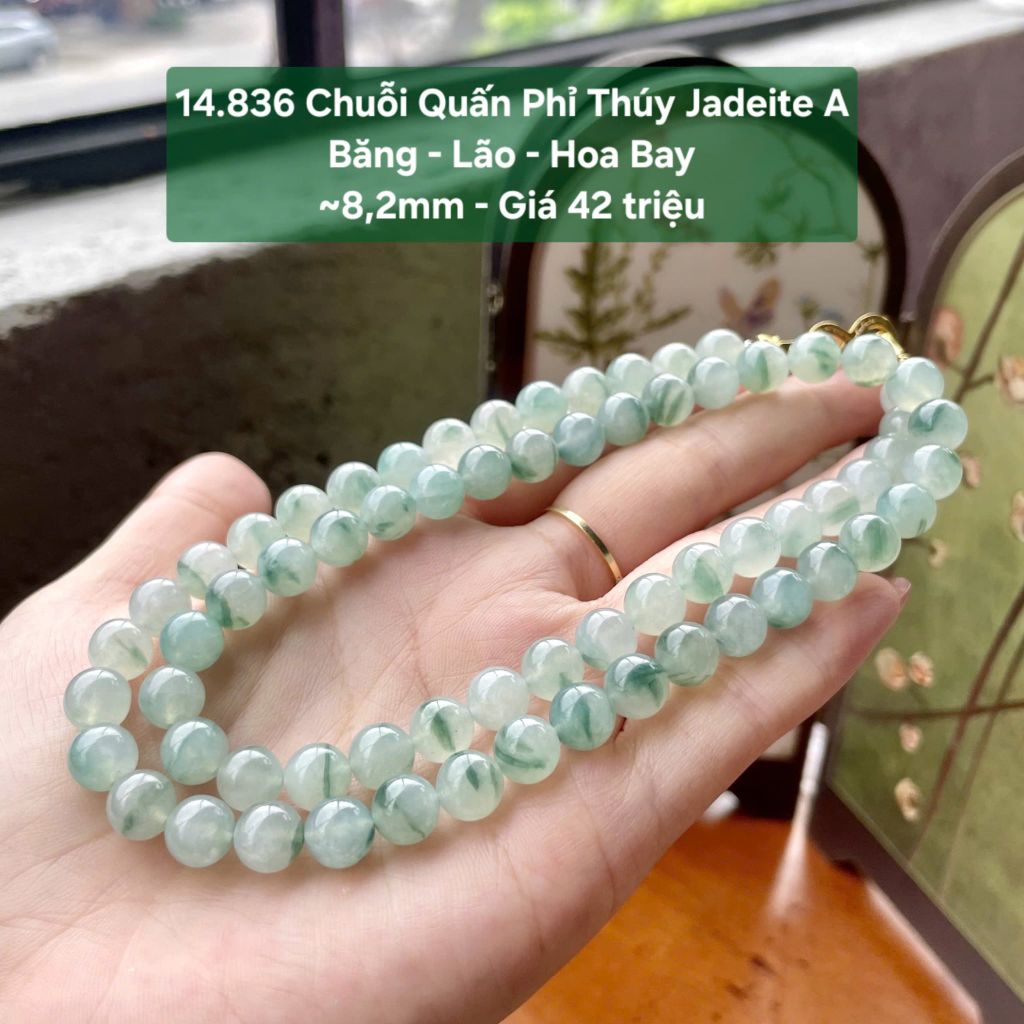 14.836 Chuỗi Quấn Phỉ Thuý Jadeite A - Băng - Lão - Hoa Bay ~8,2mm
