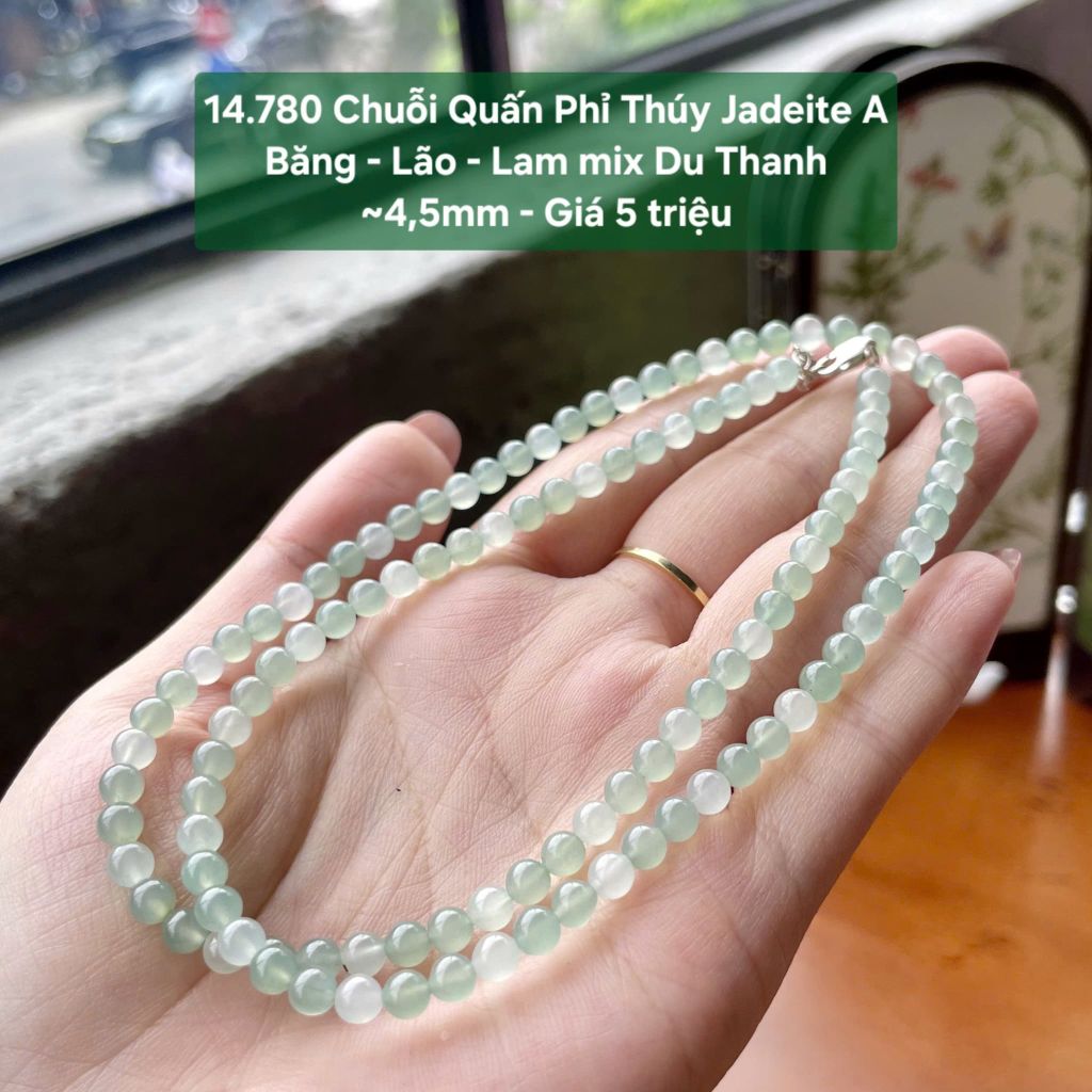 14.780 Chuỗi Quấn Phỉ Thuý Jadeite A - Băng -Lão - Lam mix Du Thanh ~4,5mm