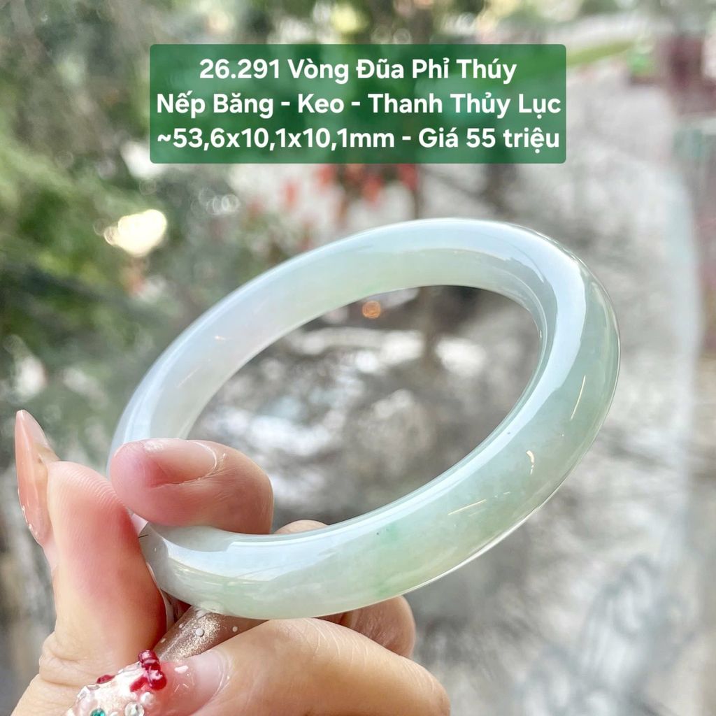 Vòng Đũa Phỉ Thuý Nếp Băng - Keo - Thanh Thuỷ Lục ~53,6x10,1x10,1mm 26.291