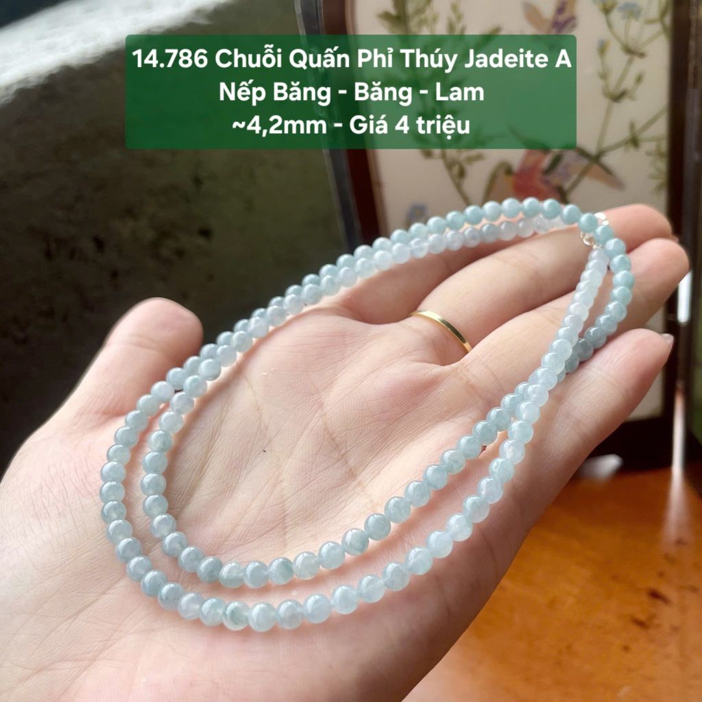 14.786 Chuỗi Quấn Phỉ Thuý Jadeite A - Nếp Băng - Băng - Lam ~4,2mm