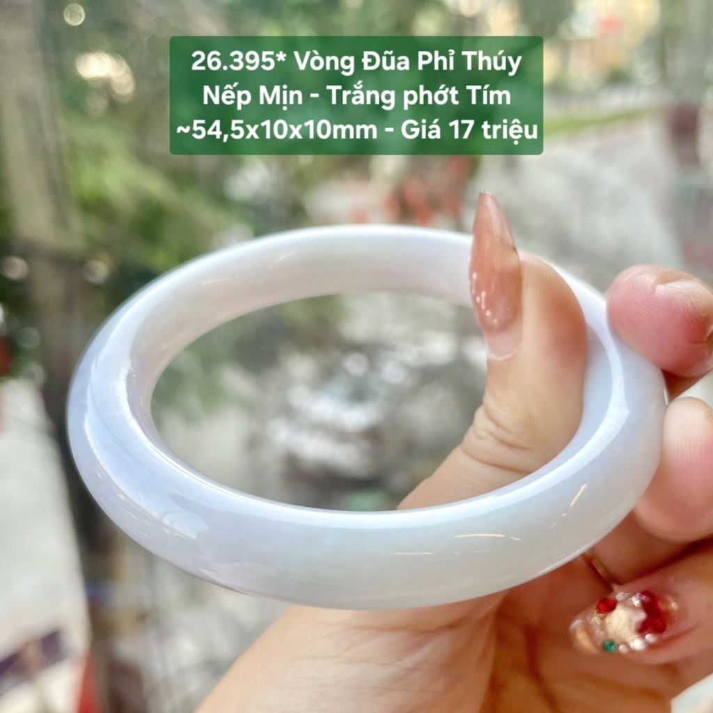 Vòng Đũa Phỉ Thuý Nếp Mịn - Trắng Phớt Tím ~54,5x10x10mm 26.395
