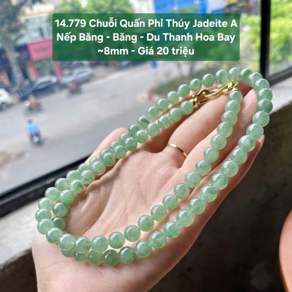14.779 Chuỗi Quấn Phỉ Thuý Jadeite A - Nếp Băng - Băng - Du Thanh Hoa Bay ~8mm