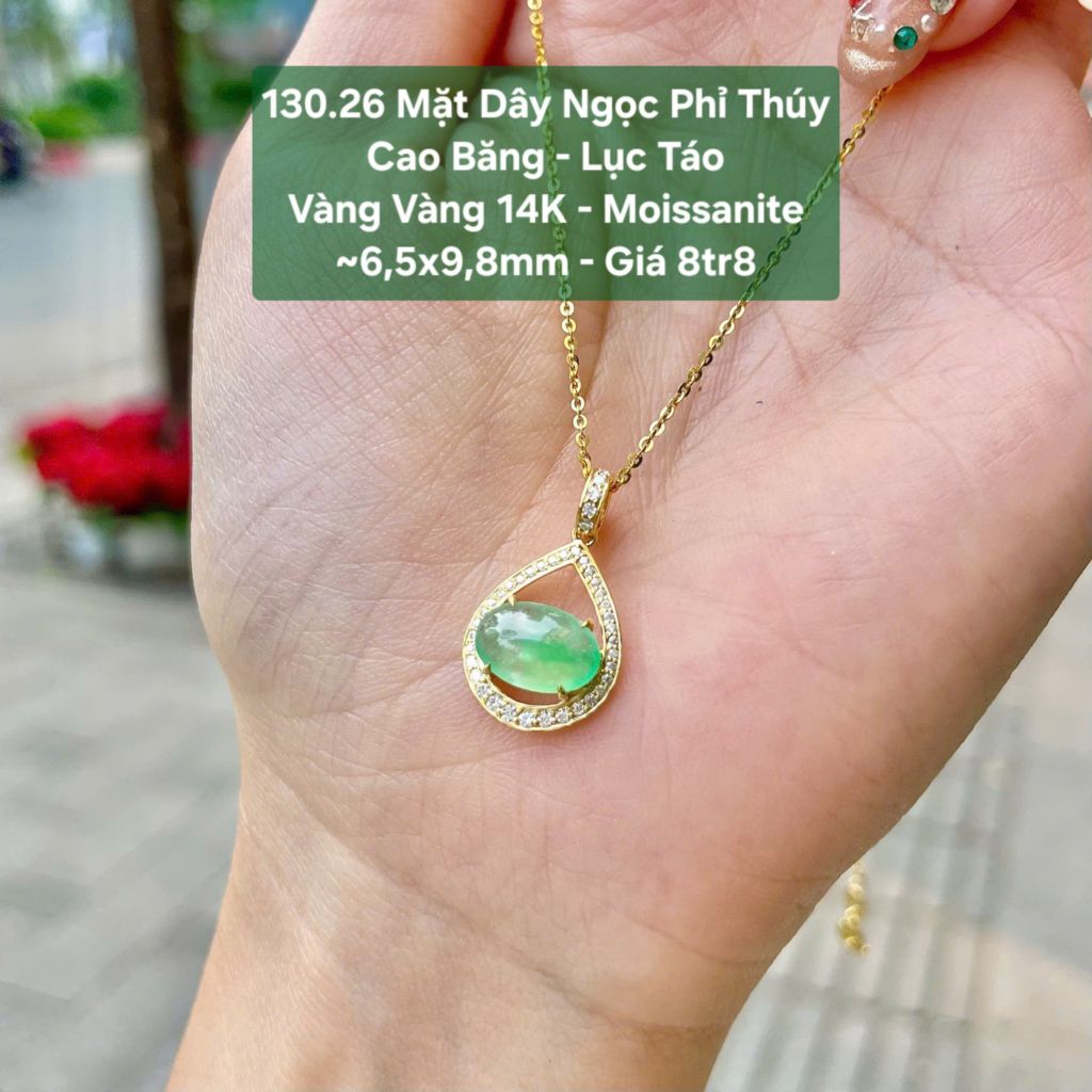 Mặt Dây Ngọc Phỉ Thúy Cao Băng - Lục Táo VT14K - Moissanite ~6,5x9,8mm 130.26