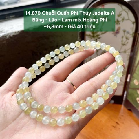 14.879 Chuỗi Quấn Phỉ Thuý Jadeite A - Băng - Lão - Lam Mix Hoàng Phỉ ~6,8mm