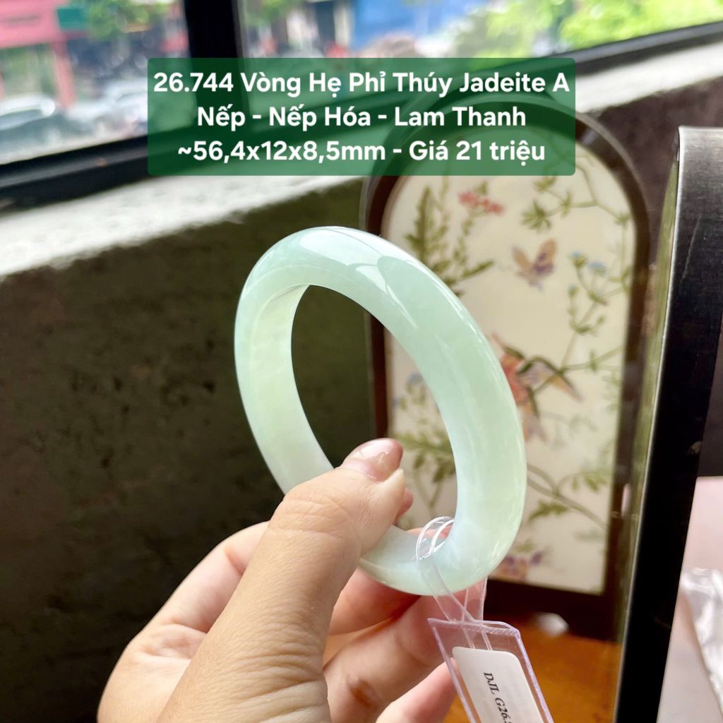 26.744 Vòng Hẹ Phỉ Thuý Jadeite A - Nếp -  Nếp Hoá - Lam Thanh ~56,4x12x8,5mm