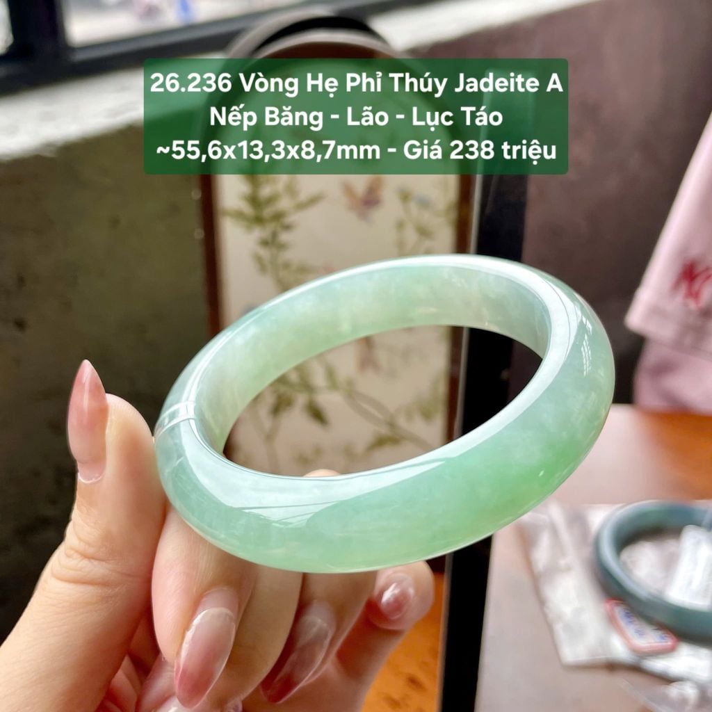 26.236 Vòng Hẹ Phỉ Thuý Jadeite A - Nếp Băng - Lão - Lục Táo ~55,6x13,3x8,7mm