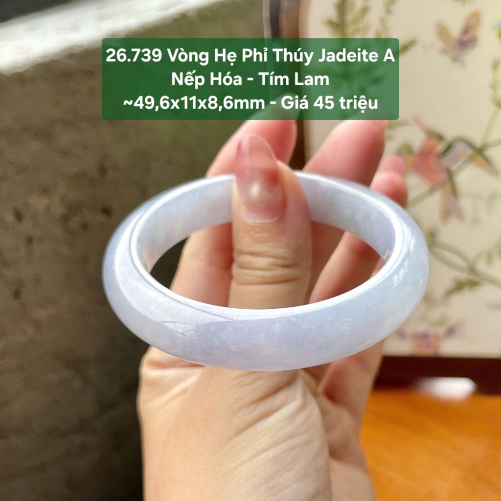 26.739 Vòng Hẹ Phỉ Thuý Jadeite A - Nếp Hoá - Tím Lam ~49,6x11x8,6mm