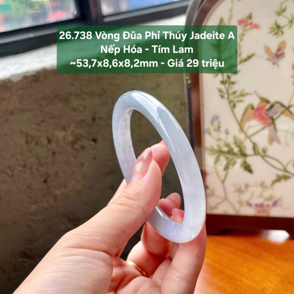 26.738 Vòng Đũa Phỉ Thuý Jadeite A - Nếp Hoá - Tím Lam ~53,7x8,6x8,2mm