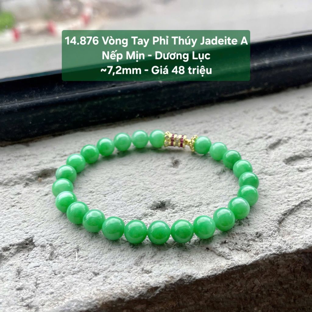 14.876 Vòng Tay Phỉ Thuý Jadeite A- Nếp Mịn - Dương Lục ~7,2mm