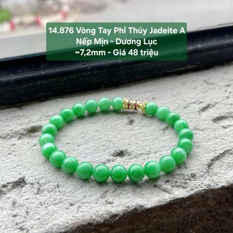 14.876 Vòng Tay Phỉ Thuý Jadeite A- Nếp Mịn - Dương Lục ~7,2mm