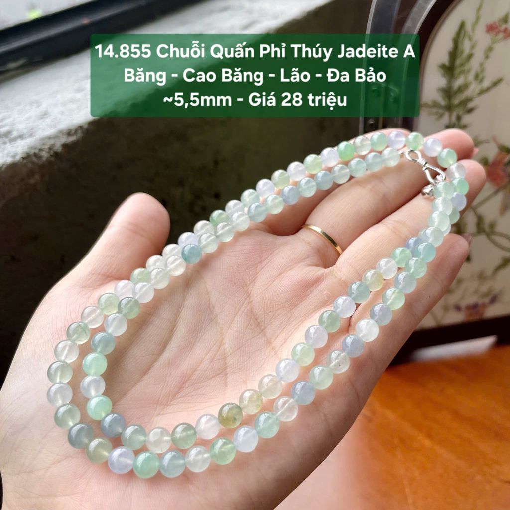 14.855 Chuỗi quấn Phỉ Thuý Jadeite A- Băng - Cao Băng - Lão - Đa Bảo ~5,5mm
