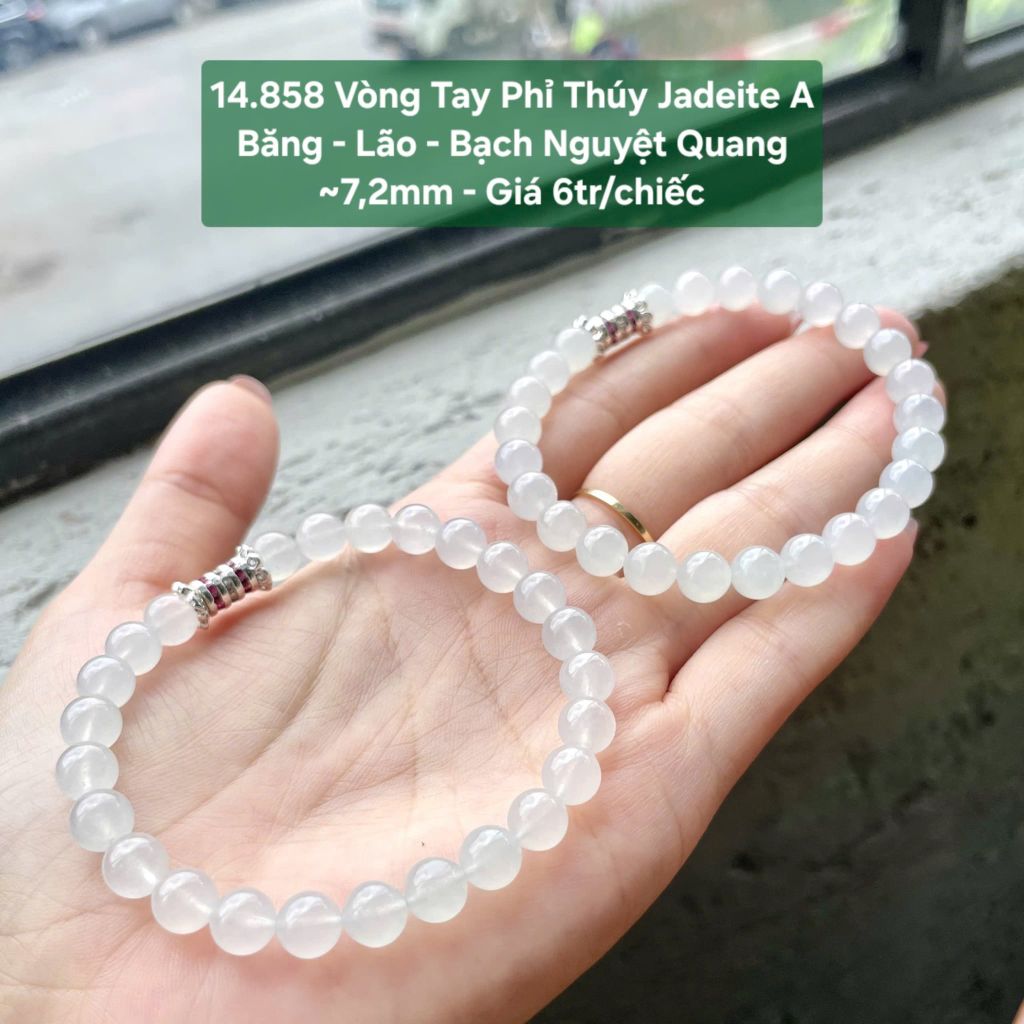 14.858 Vòng Tay Phỉ Thuý Jadeite A - Băng - Lão - Bạch Nguyệt Quang ~7,2mm