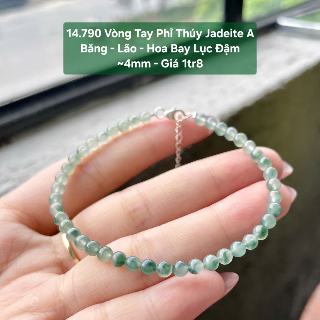 14.790 Vòng Tay Phỉ Thuý Jadeite A - Băng - Lão -Hoa Bay Lục ~4mm