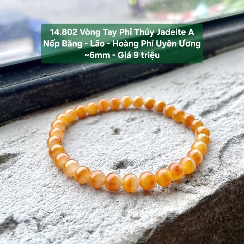 14.802 Vòng Tay Phỉ Thuý Jadeite A - Nếp Hoá -  Nếp Băng - Lão - Hoàng Phỉ Uyên Ương ~6mm