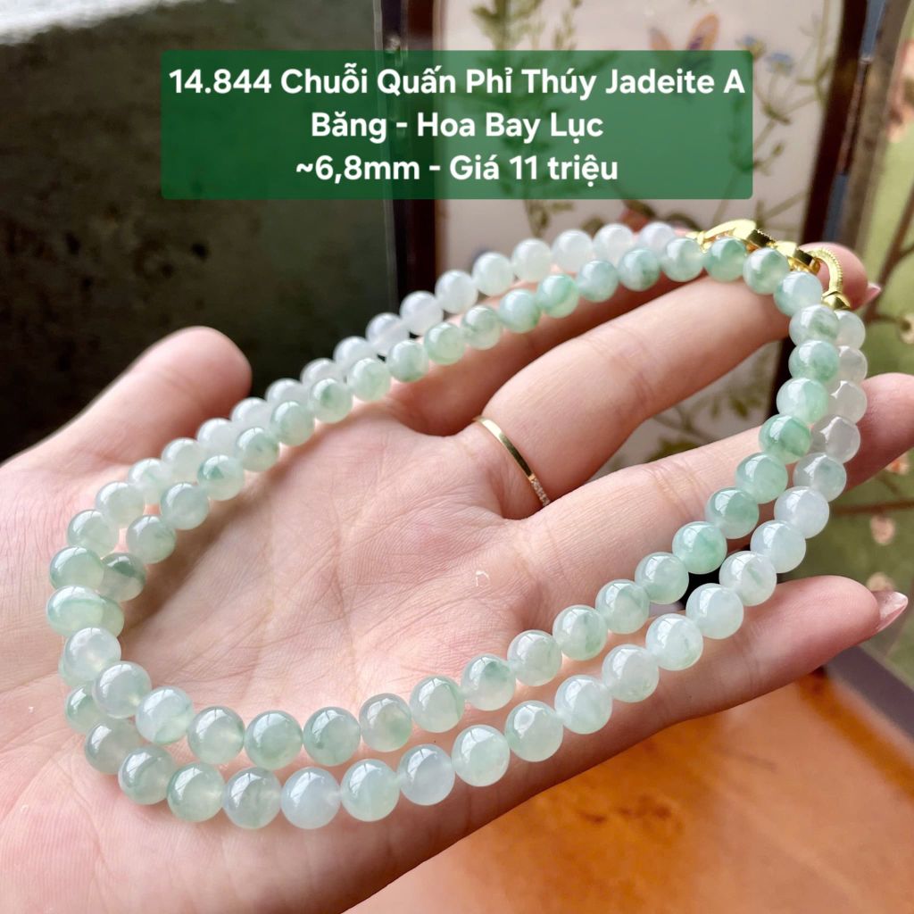 14.844 Chuỗi Quấn Phỉ Thuý Jadeite A - Băng - Hoa Bay Lục ~6,8mm