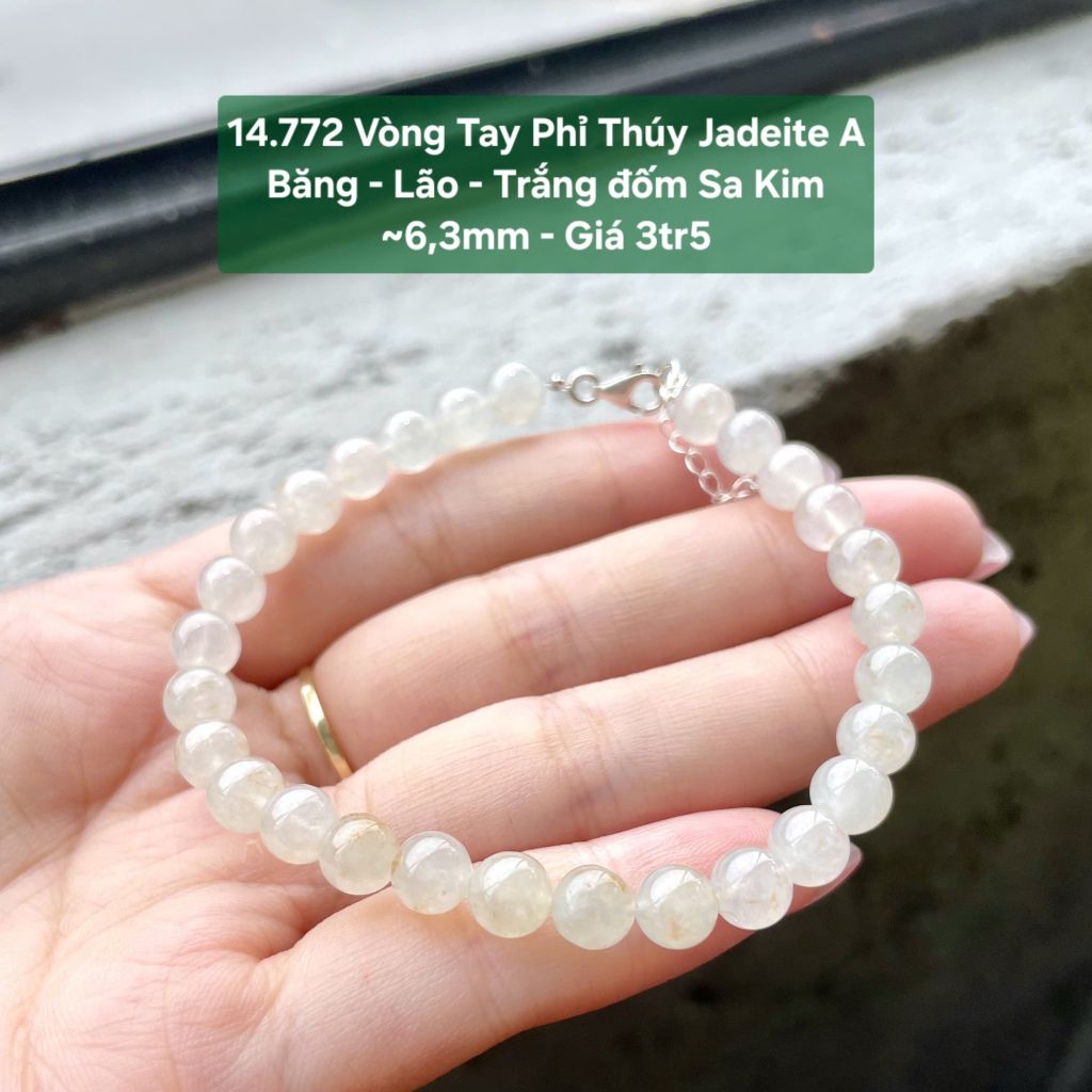 14.772 Vòng Tay Phỉ Thuý Jadeite A - Băng - Lão - Trắng Đốm Sa Kim ~6,3mm