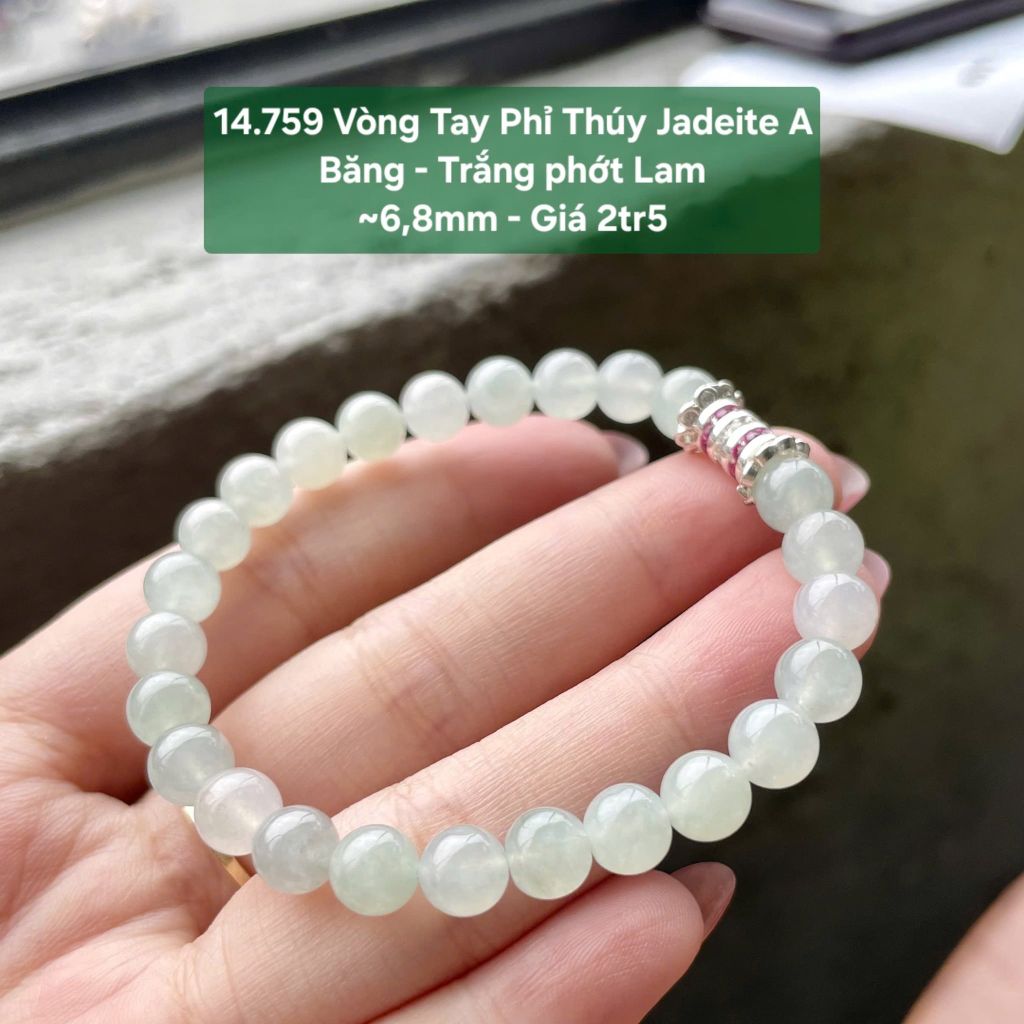 14.759 Vòng Tay Phỉ Thuý Jadeite A - Băng - Trắng Phớt Lam ~6,8mm