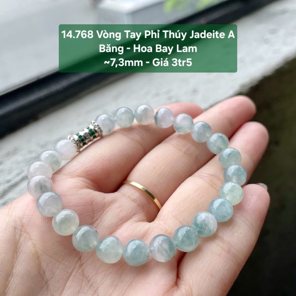 14.768 Vòng Tay Phỉ Thuý Jadeite A - Băng - Hoa Bay Lam ~7,3mm