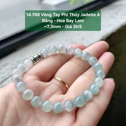 14.768 Vòng Tay Phỉ Thuý Jadeite A - Băng - Hoa Bay Lam ~7,3mm