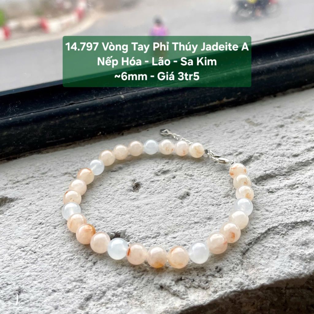 14.797 Vòng Tay Phỉ Thuý Jadeite A - Nếp Hoá - Lão - Sa Kim ~6mm