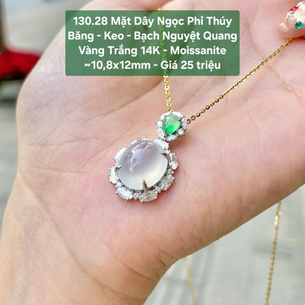 Mặt Dây Ngọc Phỉ Thuý Băng - Keo - Bạch Nguyệt Quang VT14K- Moissanite ~ 10,8x12mm 130.28