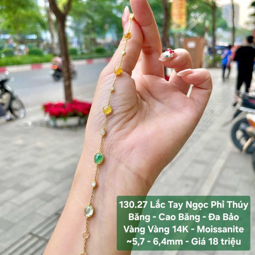 Lắc Tay Ngọc Phỉ Thuý Băng - Cao Băng - Đa Bảo VV14K - Moissanite ~5,7 - 6,4mm 130.27